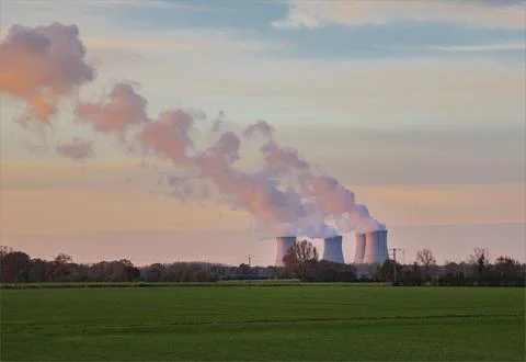 Sunset over the four nuclear power stations Stock Photos