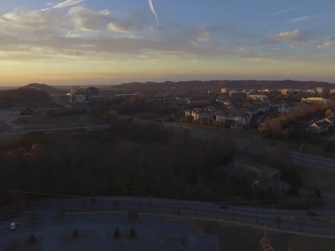Sunset Over Franklin Tennessee in Fall Aerial Drone Rising Shot in 2K Stock Footage