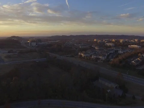 Sunset Over Franklin Tennessee in Fall Aerial Drone Panning Shot in 2K Stock Footage 74718104