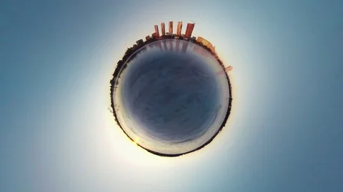 Sunset Over Frozen Ice. Rolling Tiny Little Planet 360 Stock Footage 71205947