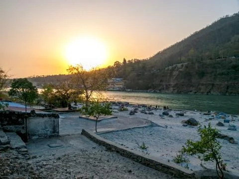 Sunset over the ganges river Stock Photos