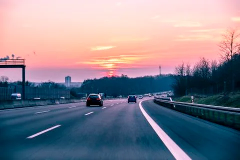 Sunset over a german highway Stock Photos