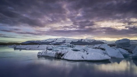 Sunset over the glacier lagoon Stock Footage 72291919