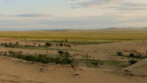 Sunset over the Gobi desert, Mongolia. Full HD Stock Footage 69114897