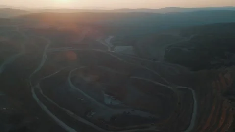 Sunset over the gold mining pit. Aerial drone view, Russia, Yakytiya 動画素材 323276540