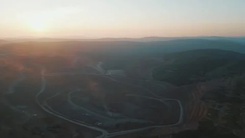 Sunset over the gold mining pit. Aerial drone view, Russia, Yakytiya 動画素材 323276653
