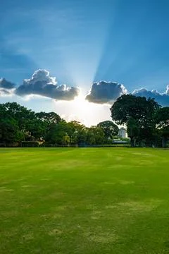 Sunset over a golf course Stock Photos
