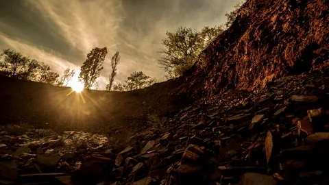Sunset over the granite collapse. Time lapse 4K Stock Footage 72175211