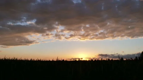 Sunset over the green field timelapse. blue clouds over the field Stock Footage 201887288
