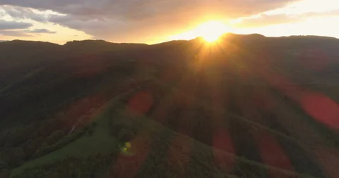 Sunset over green hills and mountain pastures in Bulgaria Stock Footage 131304909