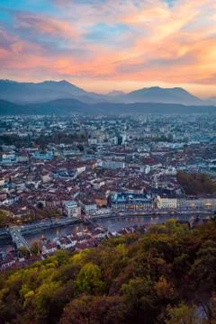 Sunset over Grenoble Foto stock