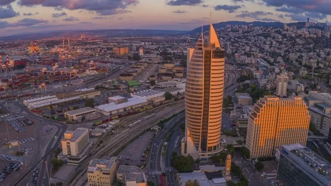 Sunset over Haifa, 4k Hyperlapse footage Stock Footage 91338825