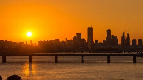 Sunset over Han river, Seoul city. Stock Footage 94959977