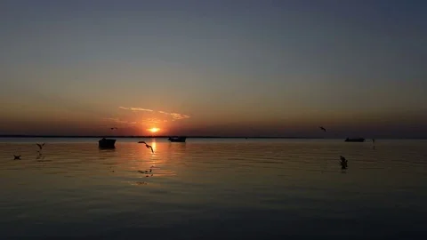Sunset Over Harbor With Bouncing Boats Video stock 84120426