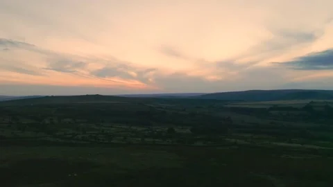 Sunset over Haytor Rocks from a drone, Dartmoor Park, Devon, England Stock Footage 206041186