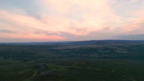 Sunset over Haytor Rocks from a drone, Dartmoor Park, Devon, England Stock Footage 206065620