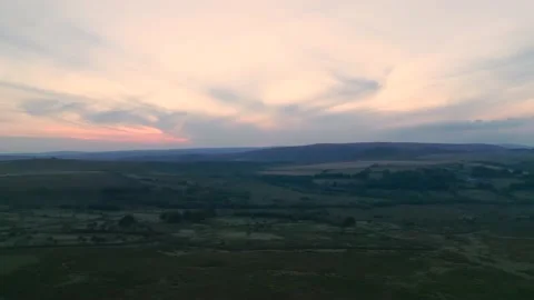 Sunset over Haytor Rocks from a drone, Dartmoor Park, Devon, England Stock Footage 206327656
