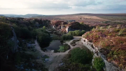 Sunset over Haytor Rocks from a drone, Dartmoor Park, Devon, England Stock Footage 206340083