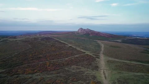 Sunset over Haytor Rocks from a drone, Dartmoor Park, Devon, England 스톡 동영상 206738350