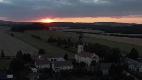 Sunset Over Herrnhut Rural Fields and Roads Scenic Countryside Vidéo 347644856