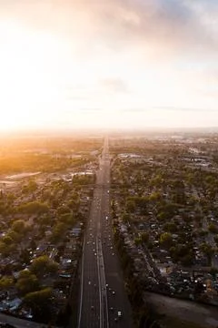 Sunset over highway commute Stock Photos