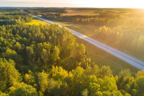 Sunset over highway Stock-Fotos
