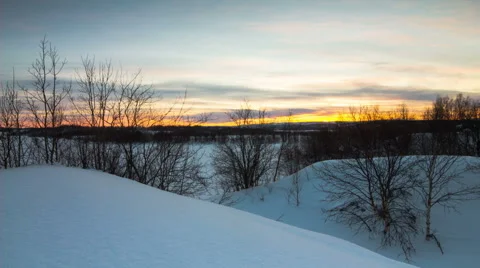 Sunset over the hills in the tundra Stock Footage 46192589