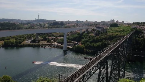 Sunset Over the Historic Train Lines of Porto Stock Footage 287219781