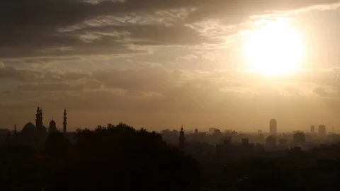 Sunset over historical mosques in Cairo Stock Footage 122521067