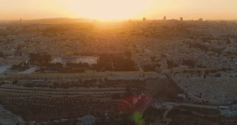 Sunset over holy city Jerusalem with the Dome of the Rock /Al aqsa mosque Stock Footage 90064828