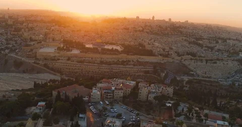 Sunset over holy city Jerusalem with the Dome of the Rock /Al aqsa mosque Stock Footage 90067166