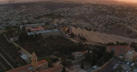 Sunset over holy city Jerusalem with the Dome of the Rock /Al aqsa mosque Stock Footage 90067924