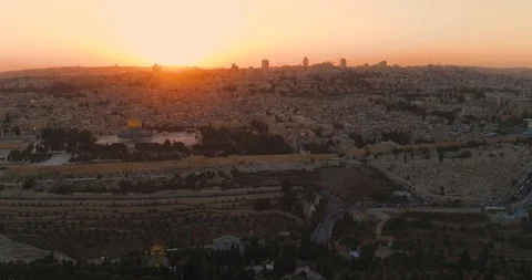 Sunset over holy city Jerusalem with the Dome of the Rock /Al aqsa mosque Stock Footage 90068133