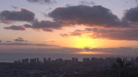 Sunset over Honolulu Skyline in 4k Stock Footage 104368860