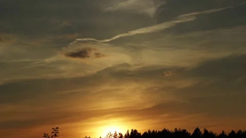 The sunset over the horizon, over a strip of forest. Stock-Footage 170315438