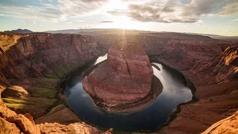 Sunset over Horseshoe Bend 4K Stock Footage 70007188