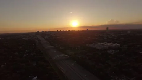Sunset over Houston, TX and 59 South Freeway Stock Footage 329556418