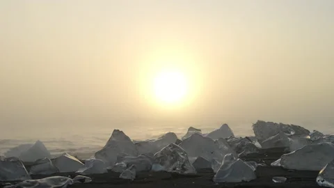 Sunset Over Ice And The Tranquil Sea Of Diamond Beach Stock Footage 233451222