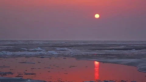 Sunset over the ice Stock Footage 74225698