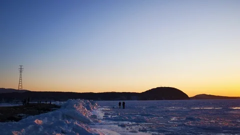 Sunset over the icy surface of the sea Stock Footage 123526939