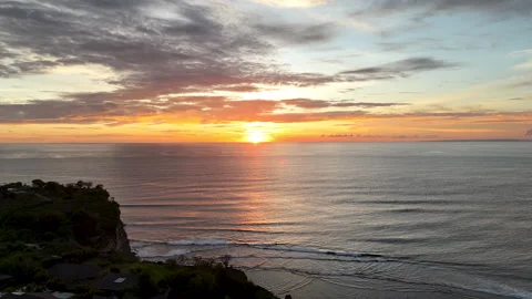 Sunset over the Indian Ocean in Bali from a bird's eye view. Ocean view. Stock Footage 291762426
