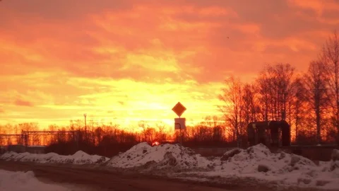 Sunset over Industrial Area Stock Footage 72125663
