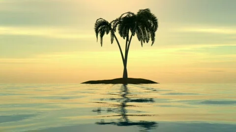 A sunset over an island with palms.  Video stock 874471