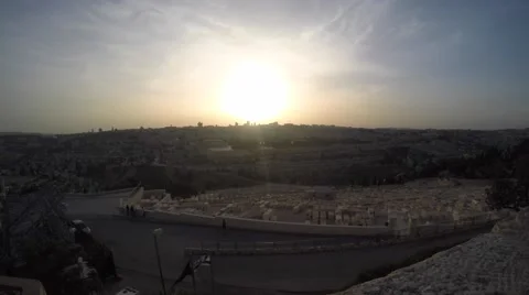 Sunset over Jerusalem from the Mountain of Olives; timelapse Video stock 62883767