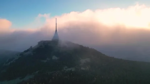 Sunset Over Jested Mountain in the Clouds, Liberec Vídeo Stock 311337025