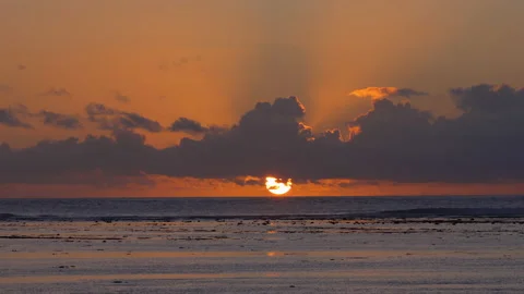 Sunset over the lagoon of La Saline les Bains on Reunion Island Stock Footage 143971276
