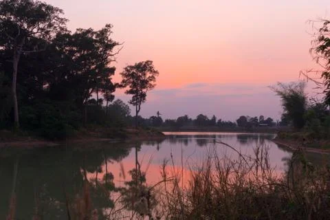 Sunset over lagoon Stock Photos