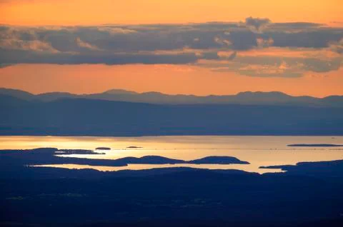 Sunset over lake champlain Stock Photos