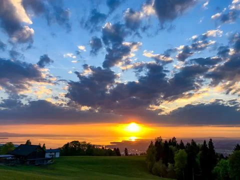 Sunset over lake constance Stock Photos