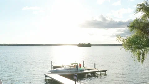 Sunset Over Lake Dock and Boat, Finger Lakes New York Stock-Footage 140091684